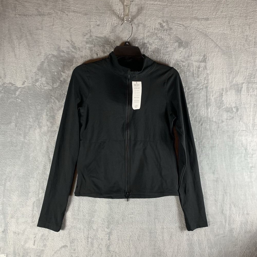 Cotton On Body Womens Top L Ultra Soft Long Sleeve Zip Through Black Pockets NWT